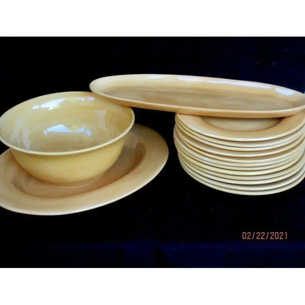 Pottery Barn Sausalito Amber Gold Hand‎ Painted Gravy/Sauce Boat